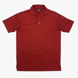 FootJoy Polo Shirt Mens L Large Red Striped Stretch Golf Lightweight Activewear